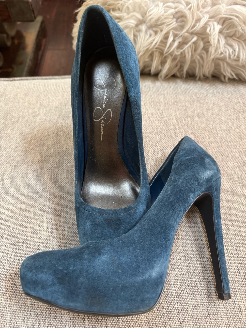 Jessica Simpson Dark Teal Suede Platform Pumps